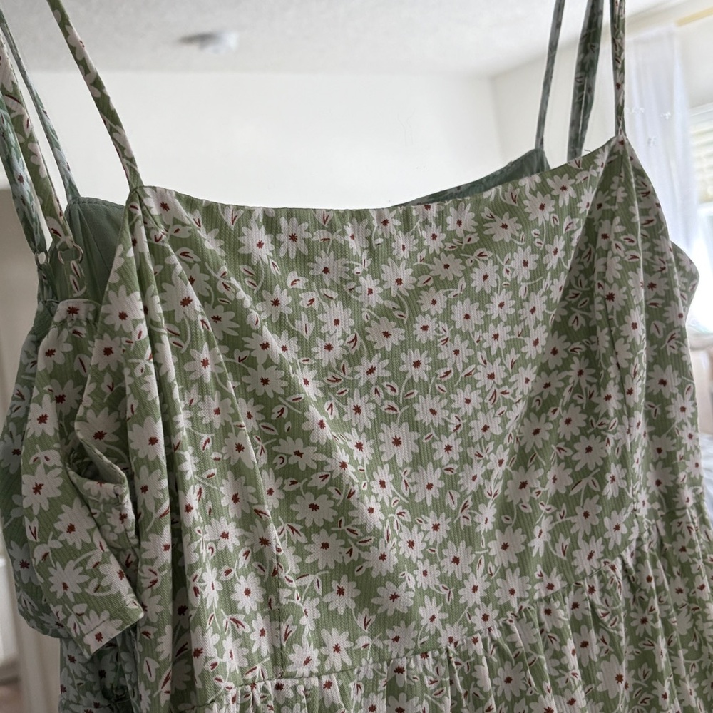 Lush Sage Green Maxi Dress with White Daisy Print